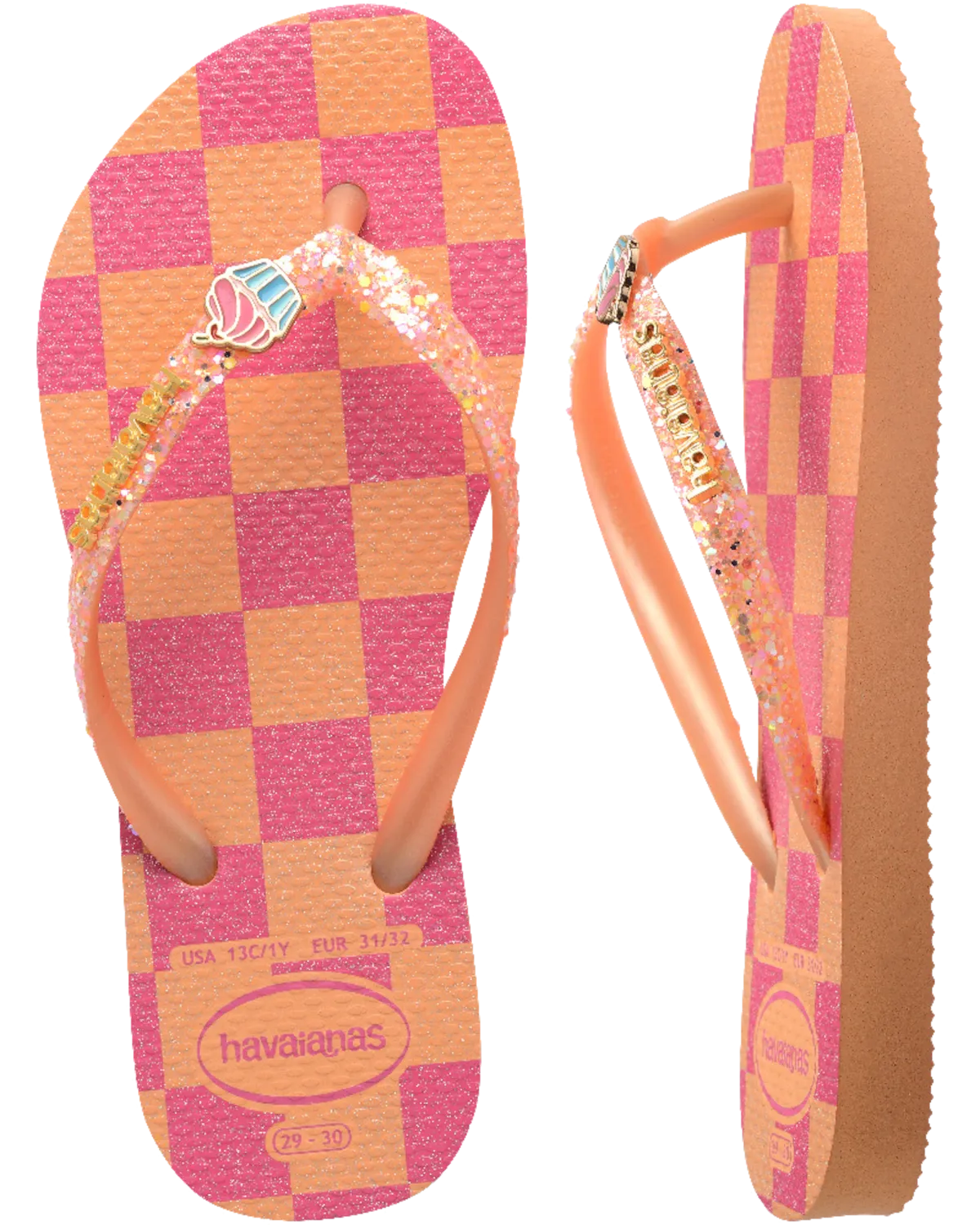 Girls Slim Glitter Trendy Flip Flops in Peach
