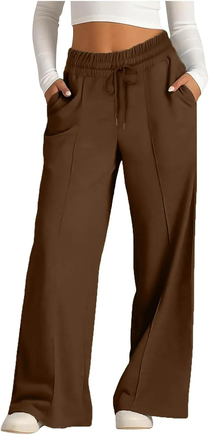 High Waist Pants Women Baggy Chino Pant Elastic Waist Casual Trousers Light Straight Leg Pants Lace Up Yoga Pants