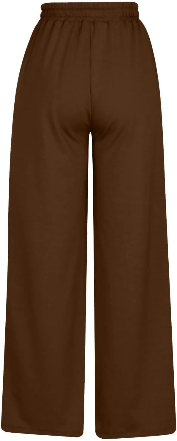 High Waist Pants Women Baggy Chino Pant Elastic Waist Casual Trousers Light Straight Leg Pants Lace Up Yoga Pants