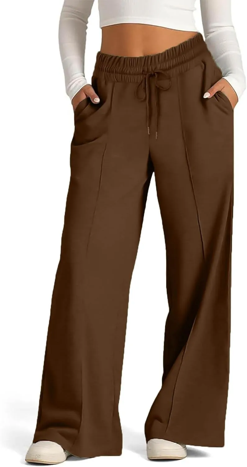 High Waist Pants Women Baggy Chino Pant Elastic Waist Casual Trousers Light Straight Leg Pants Lace Up Yoga Pants