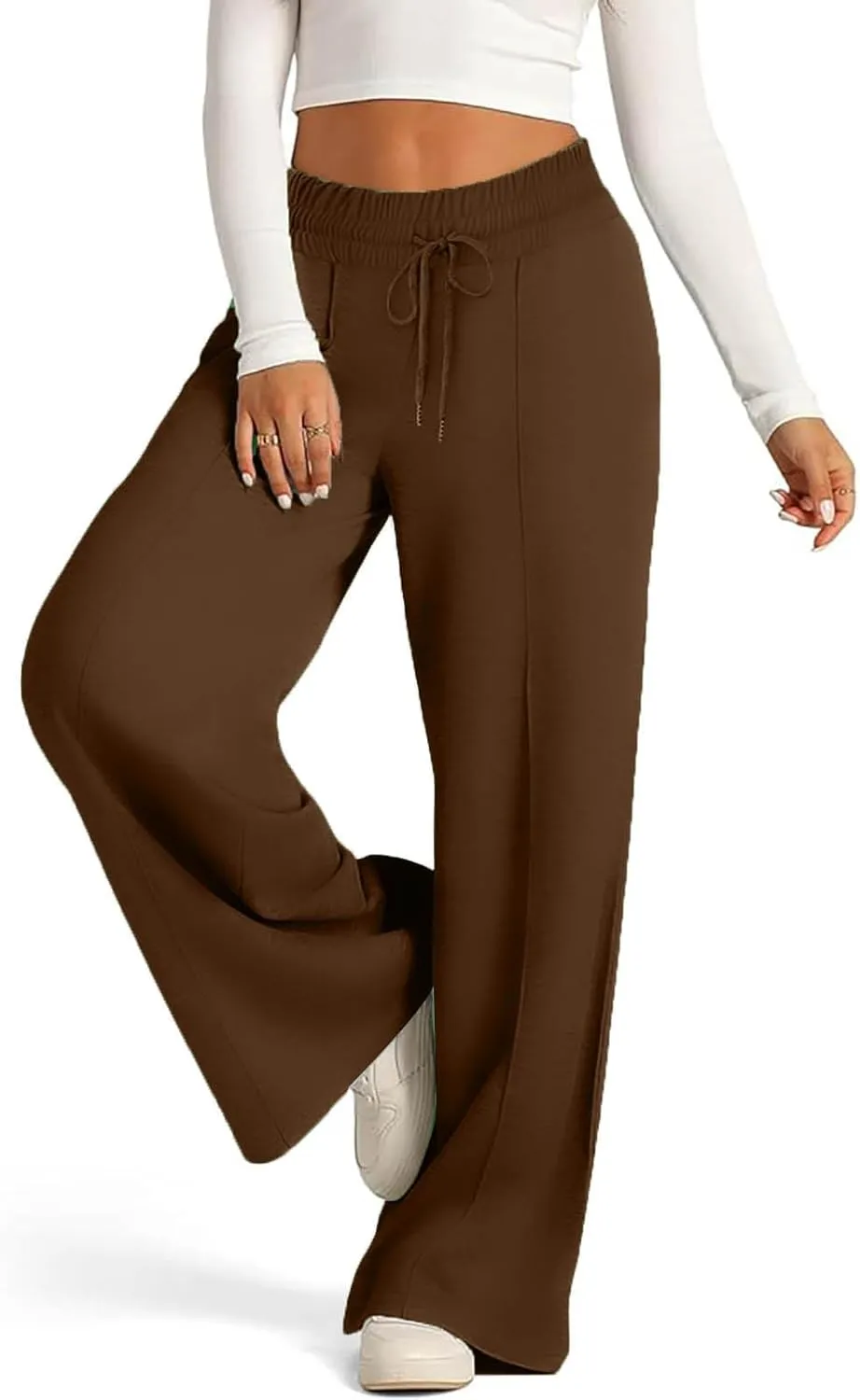 High Waist Pants Women Baggy Chino Pant Elastic Waist Casual Trousers Light Straight Leg Pants Lace Up Yoga Pants
