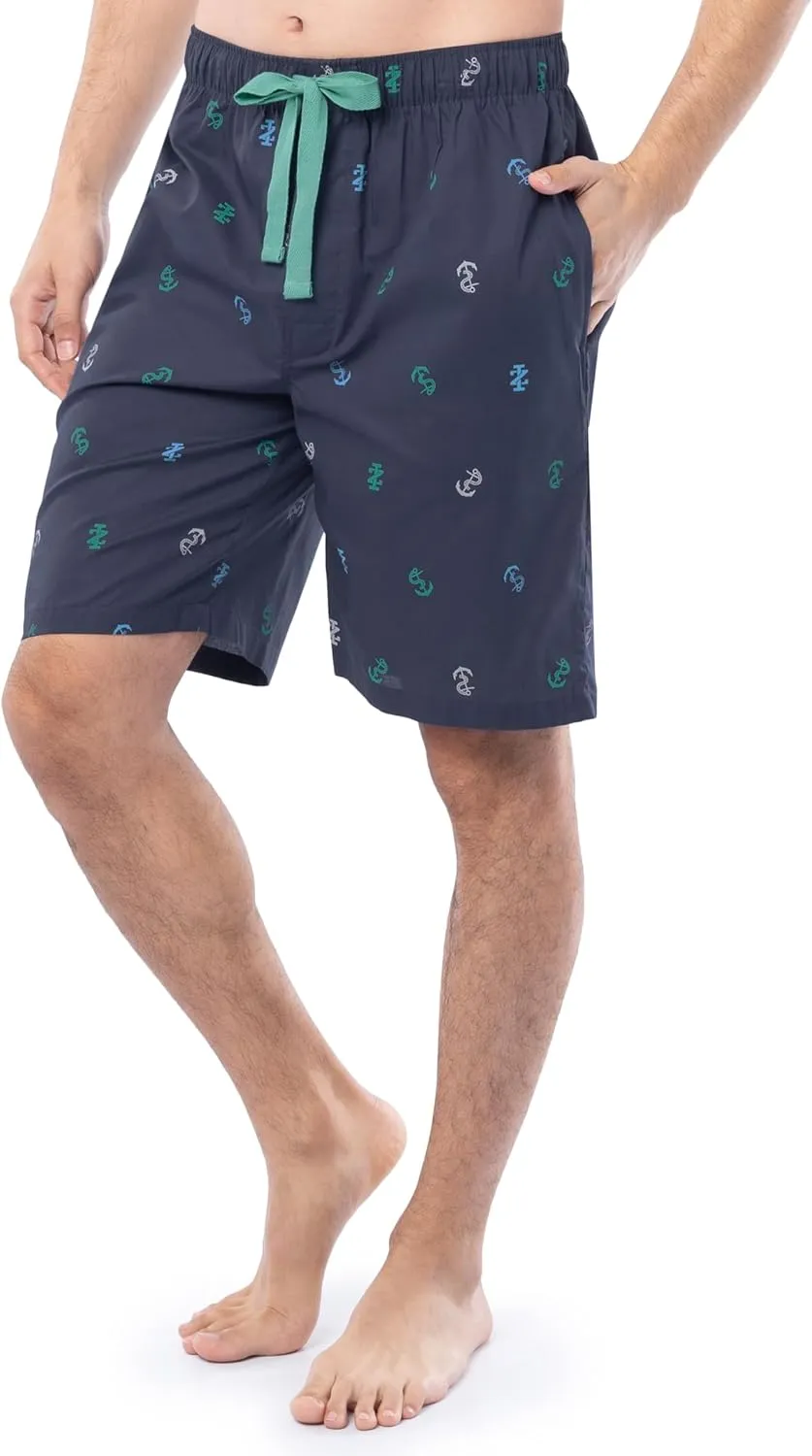 IZOD mens Printed Poplin Relaxed Fit Drawstring Sleep Shorts