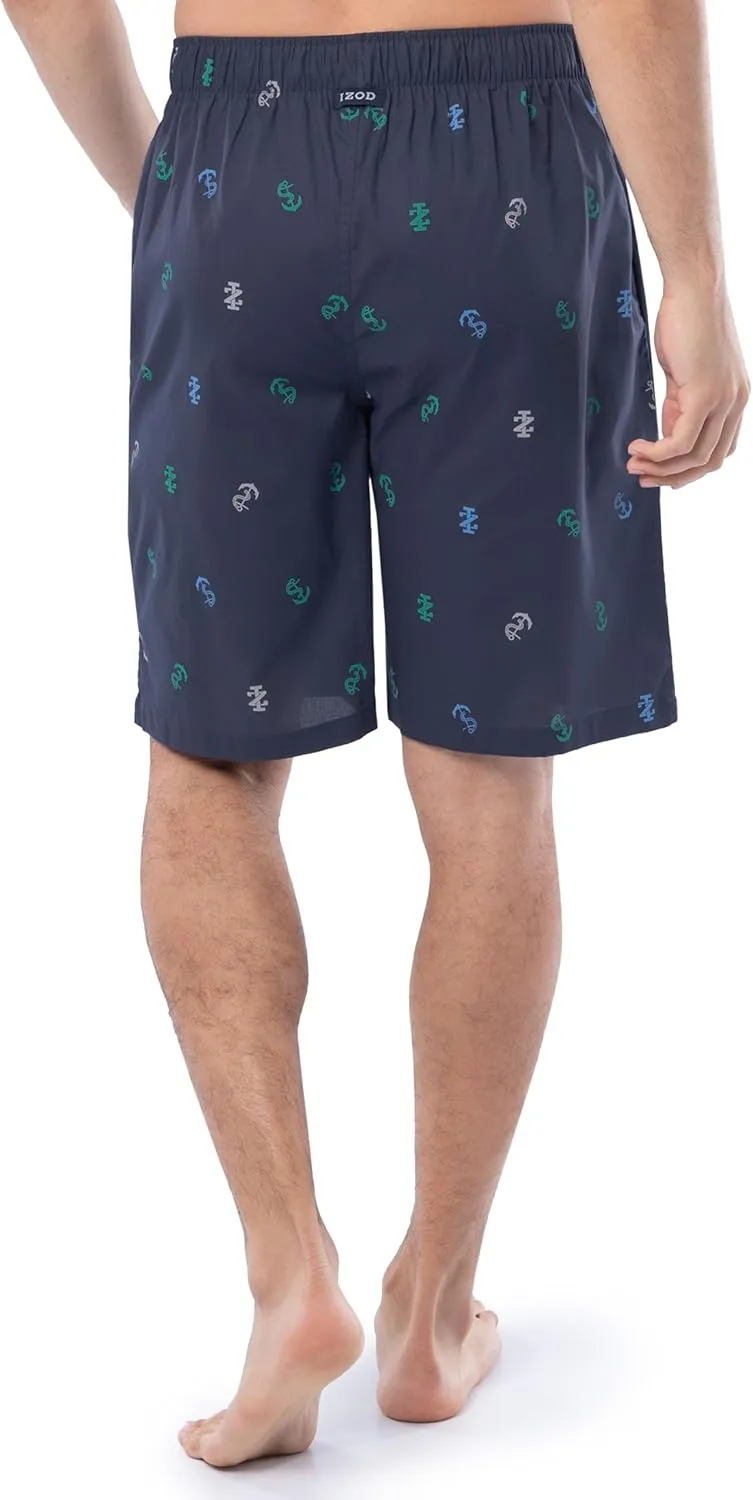 IZOD mens Printed Poplin Relaxed Fit Drawstring Sleep Shorts