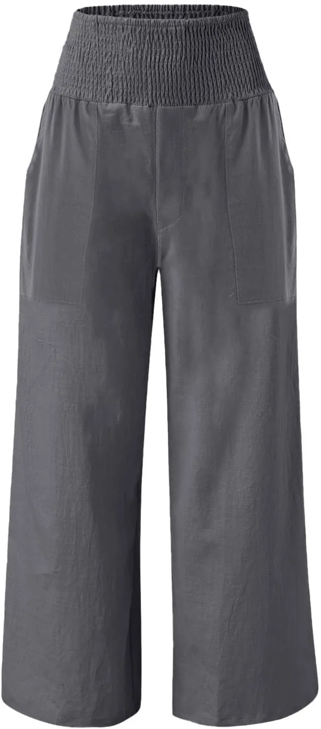 Khaki Linen Pants Women Wide Leg Flowy Breathable Friends' Gathering Beach Pants Spring Themed Party Casual Trousers