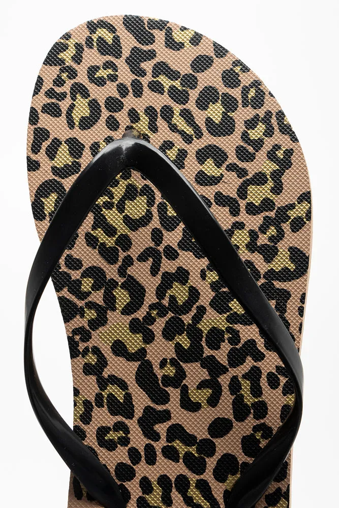 Leopard Print Flip Flop Black