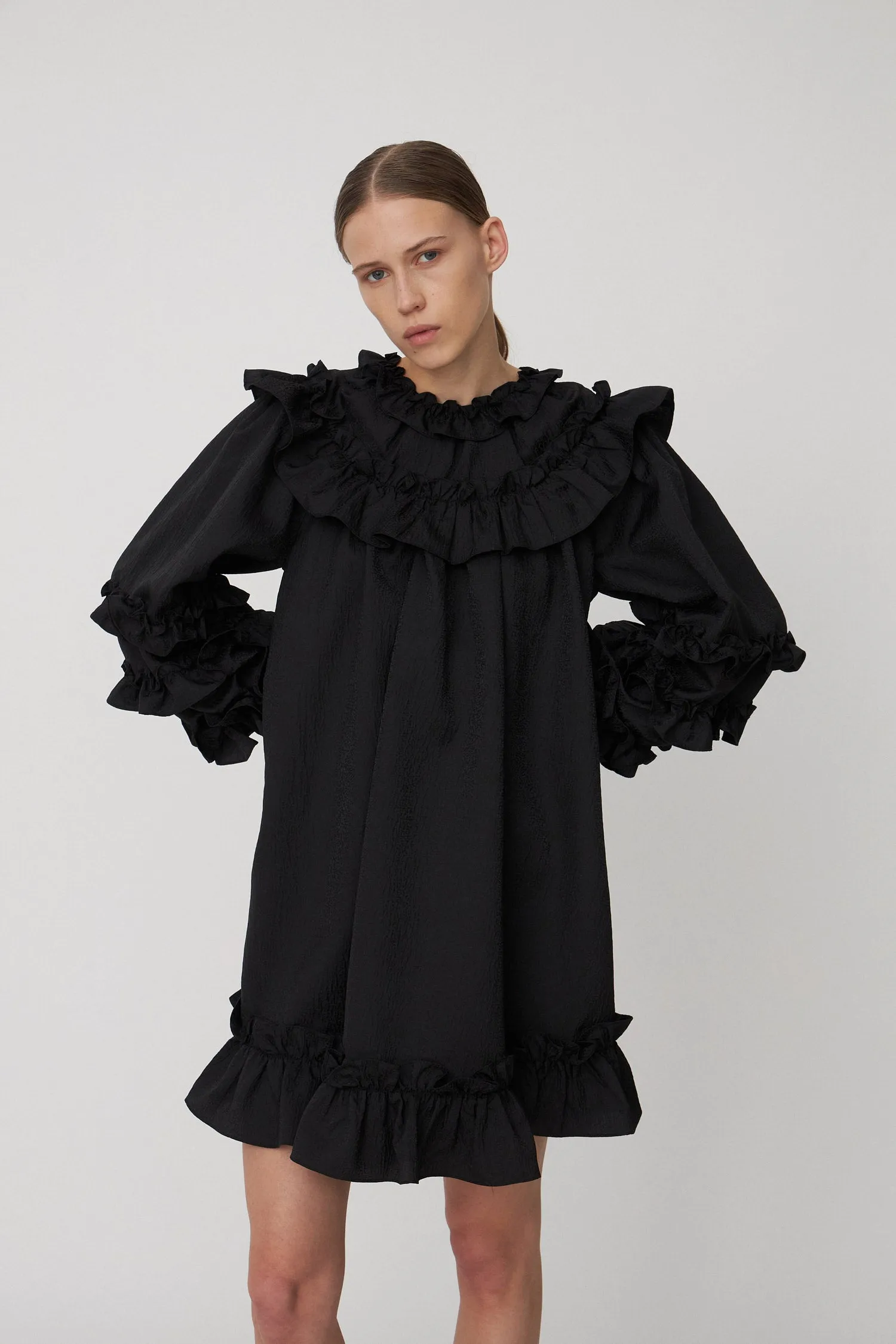Light Weight Mini Frill Dress - Black