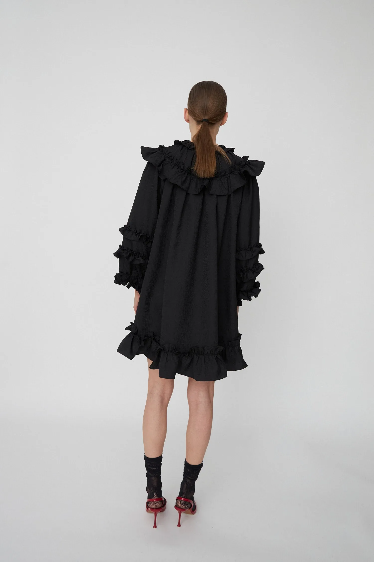 Light Weight Mini Frill Dress - Black