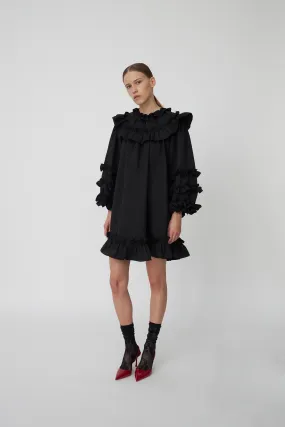 Light Weight Mini Frill Dress - Black