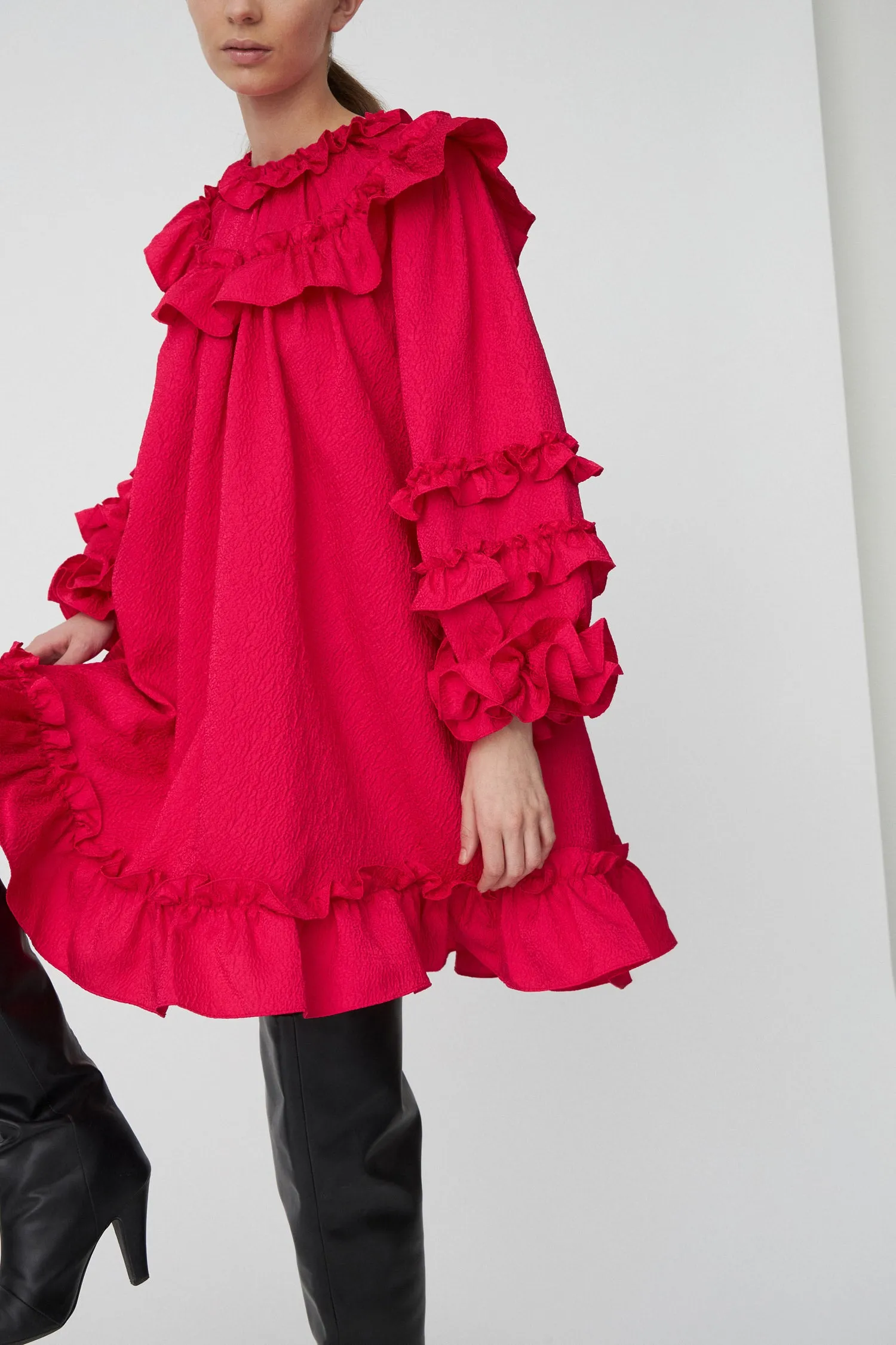 Light Weight Mini Frill Dress - Wild Cherry