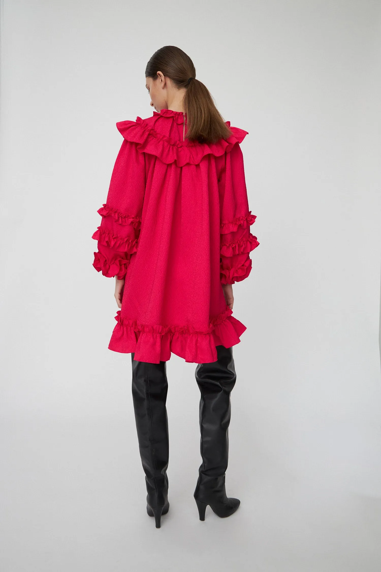 Light Weight Mini Frill Dress - Wild Cherry