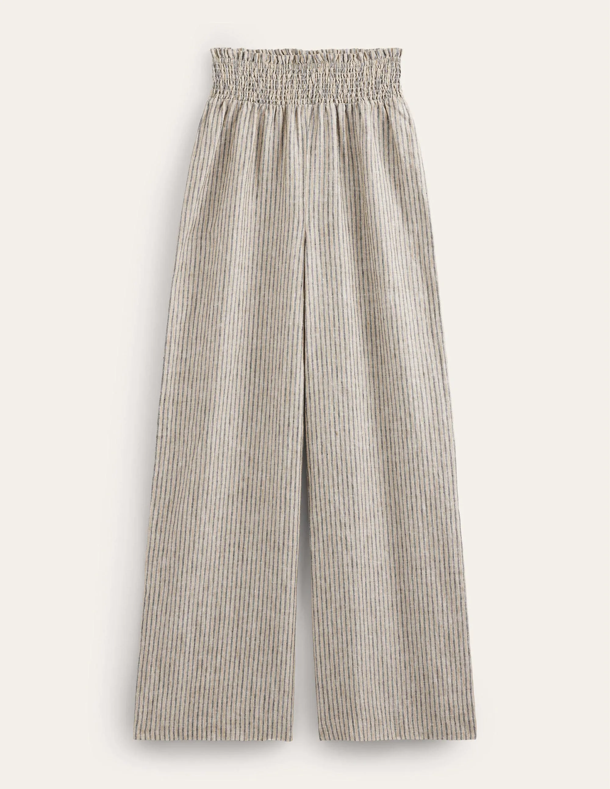 Linen Shirred Waist Trousers-Camel and Black Lurex Stripe