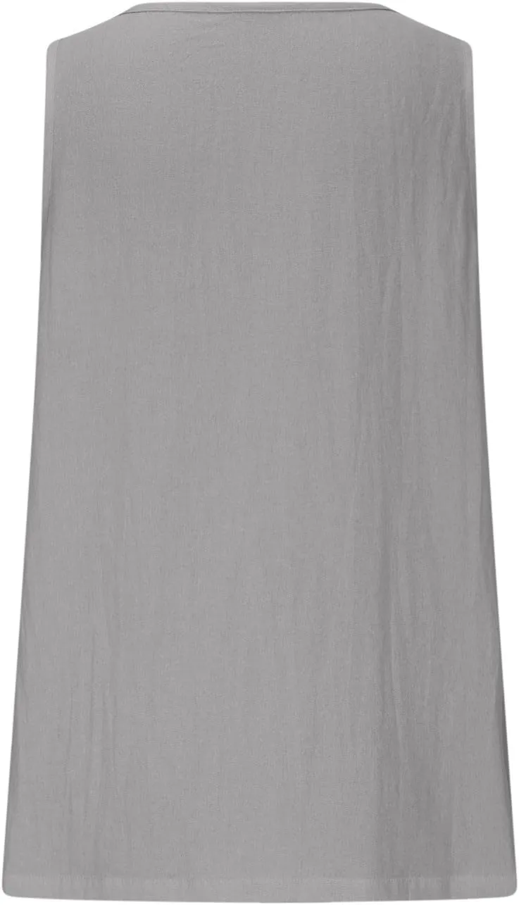 Linen Sleeveless Tank Tops for Women Lace Trim V Neck Basic Summer Blouse Cute Loose Tunic Shirts