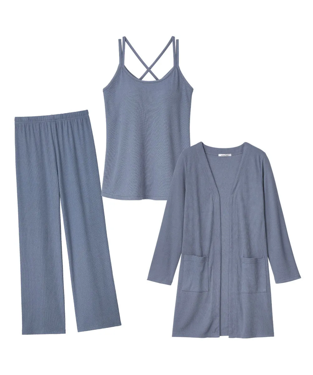 Long Sleeve 3-piece Loungewear Set with Cups