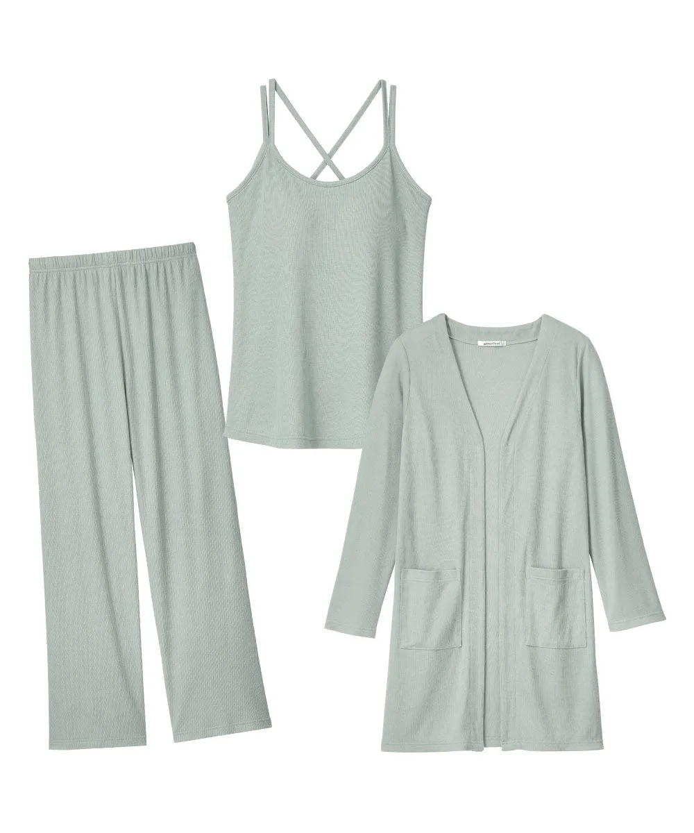 Long Sleeve 3-piece Loungewear Set with Cups