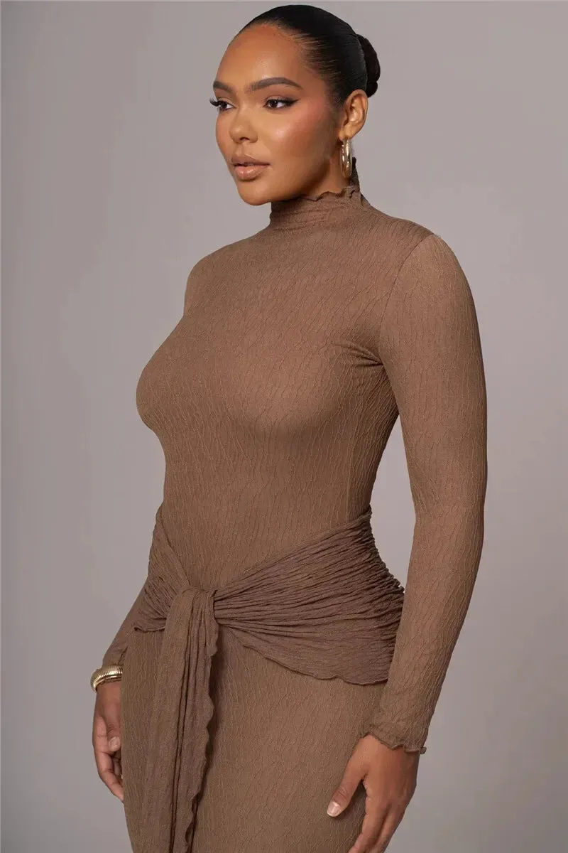 Long Sleeve Drape Turtleneck Maxi Dress