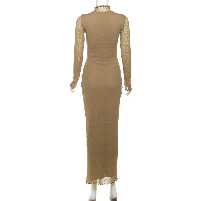 Long Sleeve Drape Turtleneck Maxi Dress