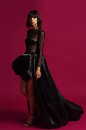 Long-Sleeved Ruffled Mini Dress with Overskirt