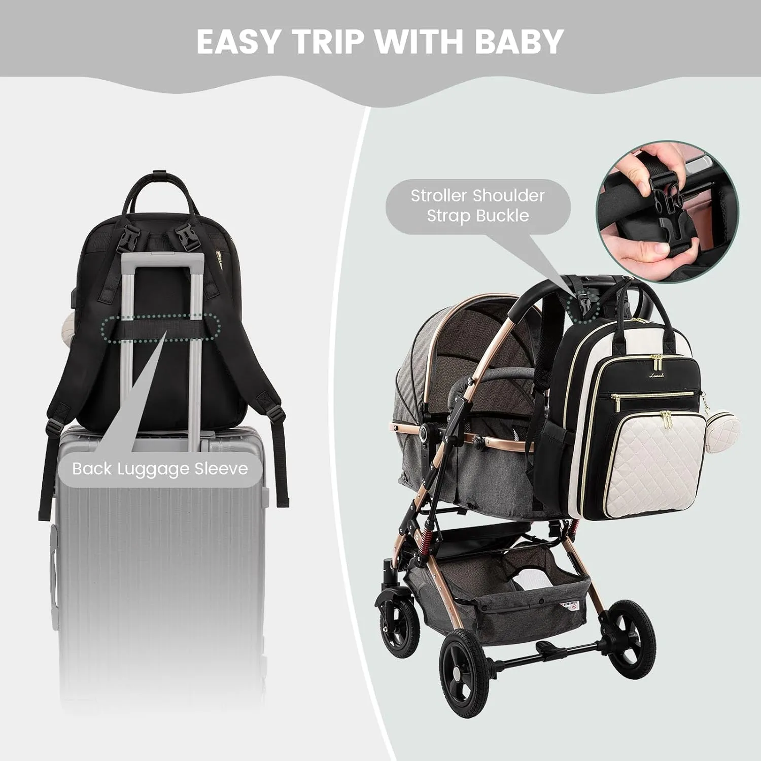 LOVEVOOK Baby Diaper Bag,Waterproof Diaper Backpack with USB Charging Port for Baby, Large Capacity Fit for 15.6 inch Laptop, Black White