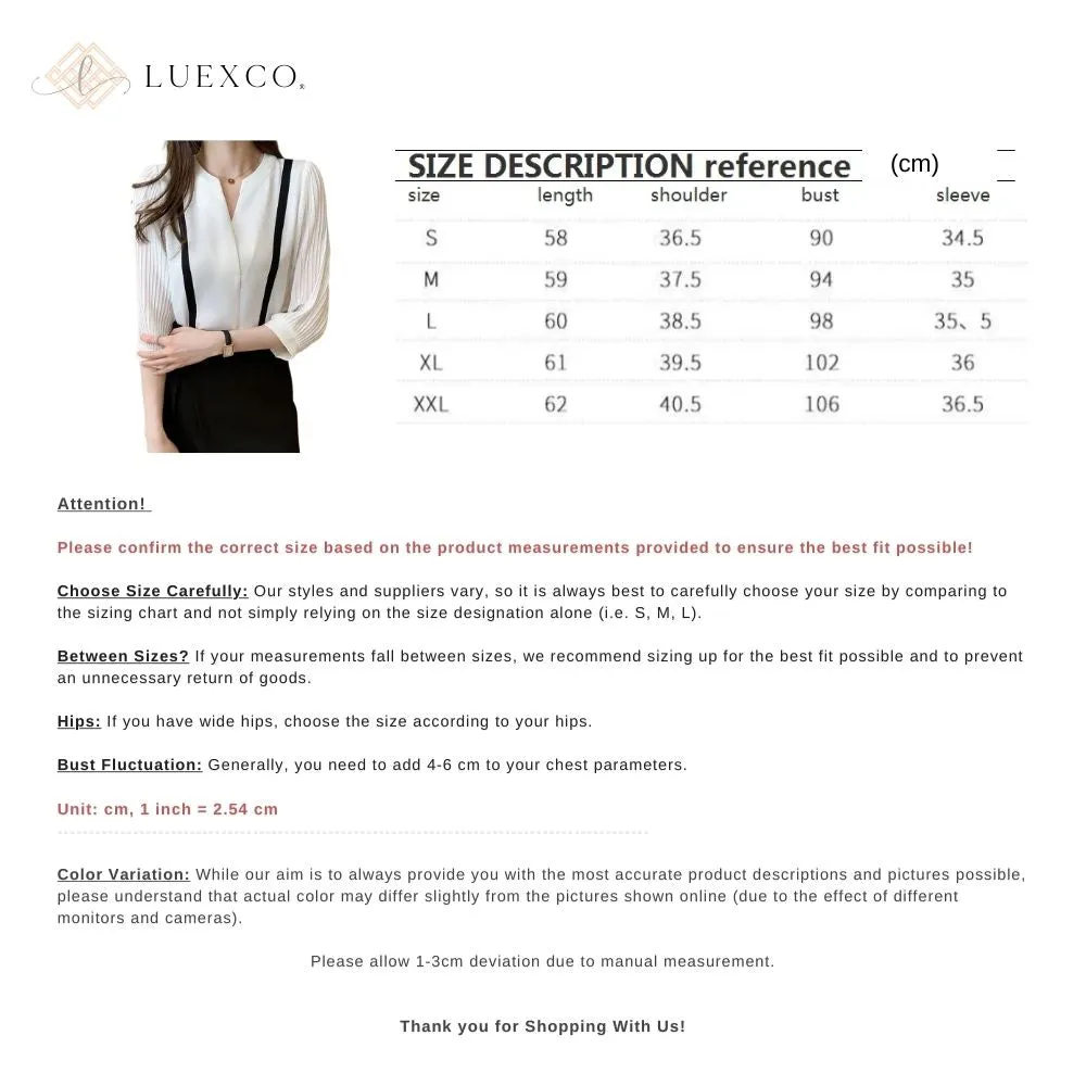 Luexco Mid-Sleeve Blouse Prim Chic Chiffon Top