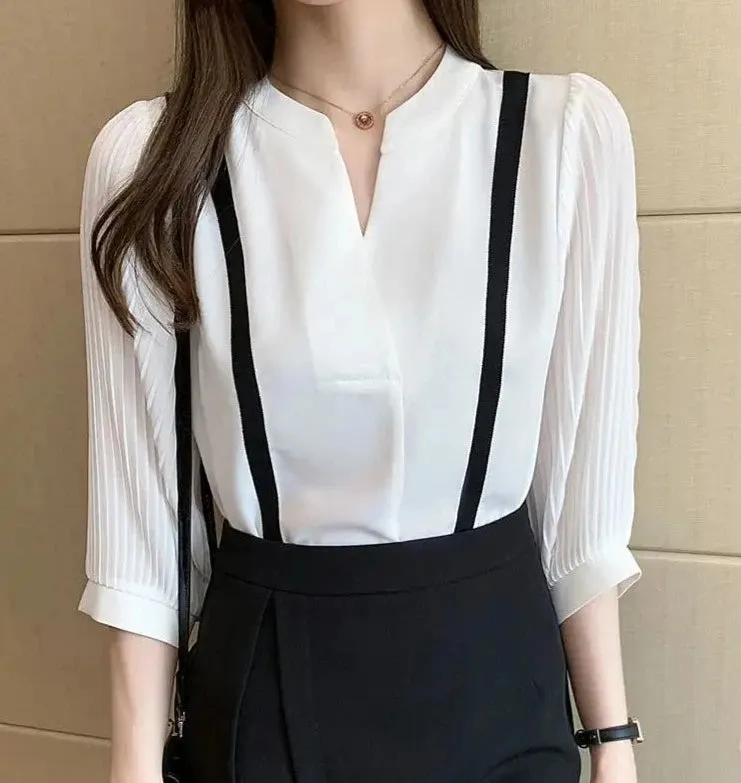 Luexco Mid-Sleeve Blouse Prim Chic Chiffon Top