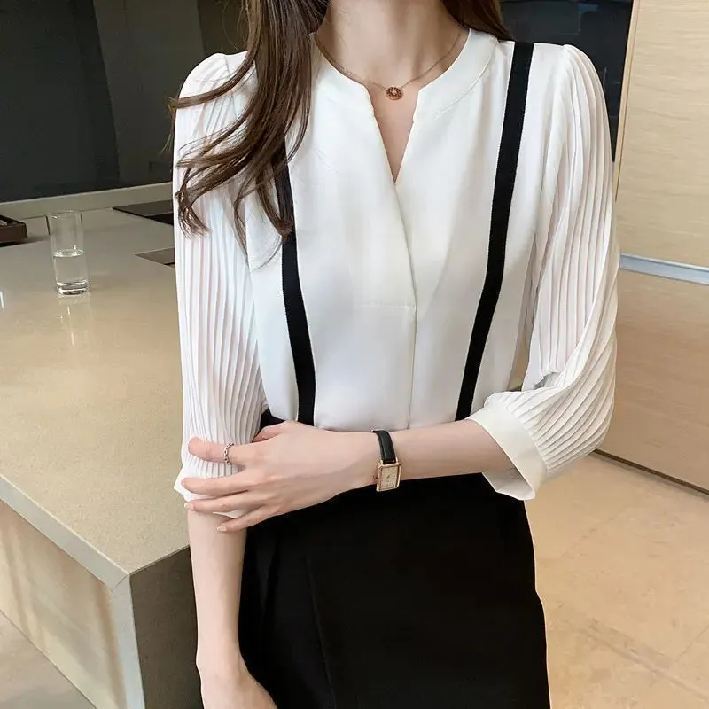 Luexco Mid-Sleeve Blouse Prim Chic Chiffon Top