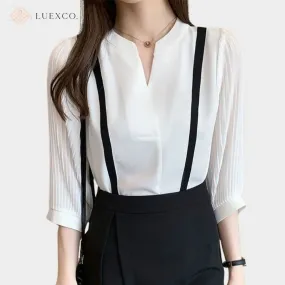 Luexco Mid-Sleeve Blouse Prim Chic Chiffon Top
