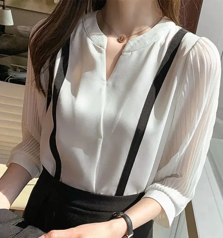 Luexco Mid-Sleeve Blouse Prim Chic Chiffon Top