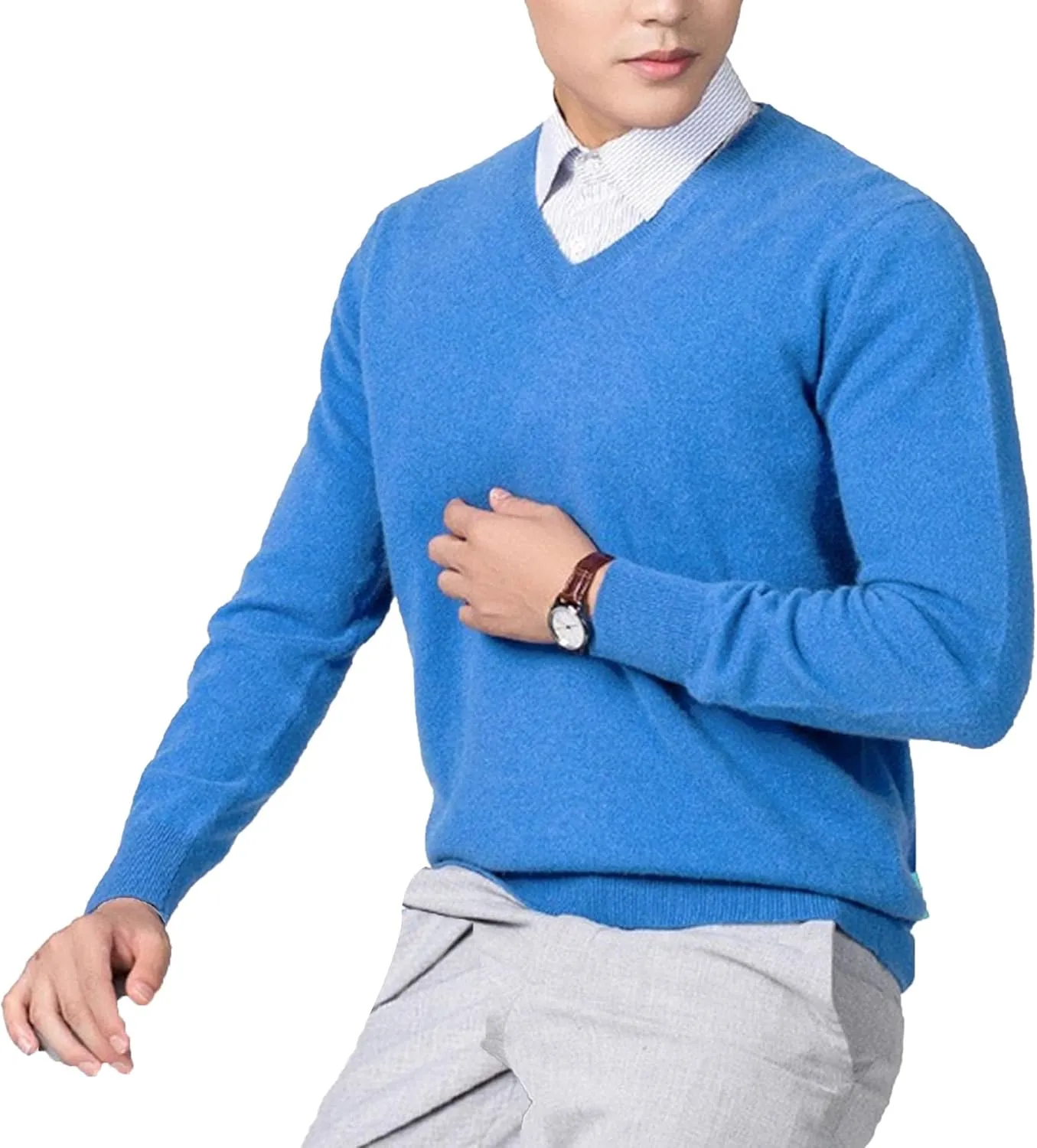 Maiyifu-GJ Men's Winter Comfortable Sweater V-Neck/Round Solid Color Jumper Warm Comfortable Pullover