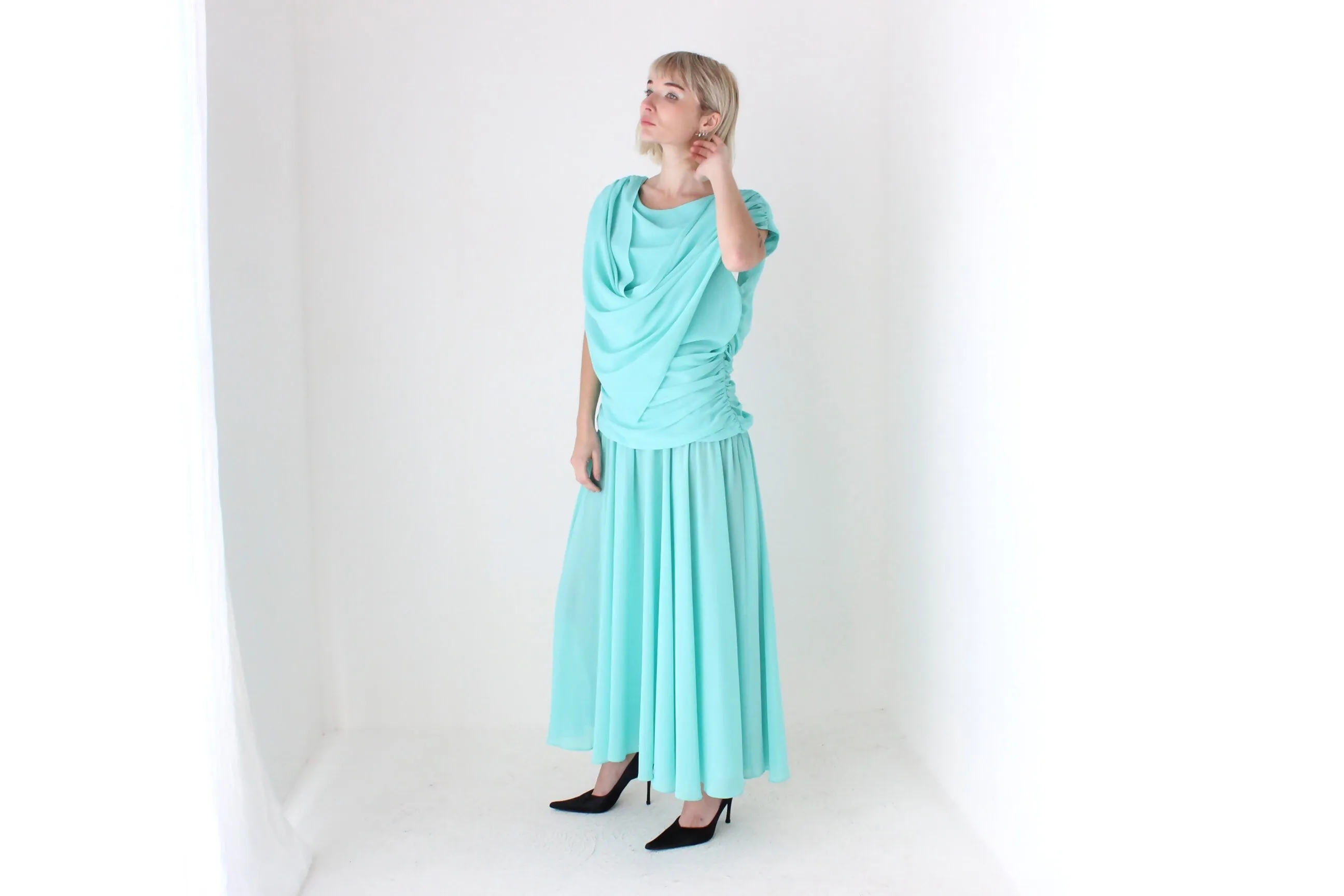 Maximalist 80s Dramatic Draped Cocktail Party Dress