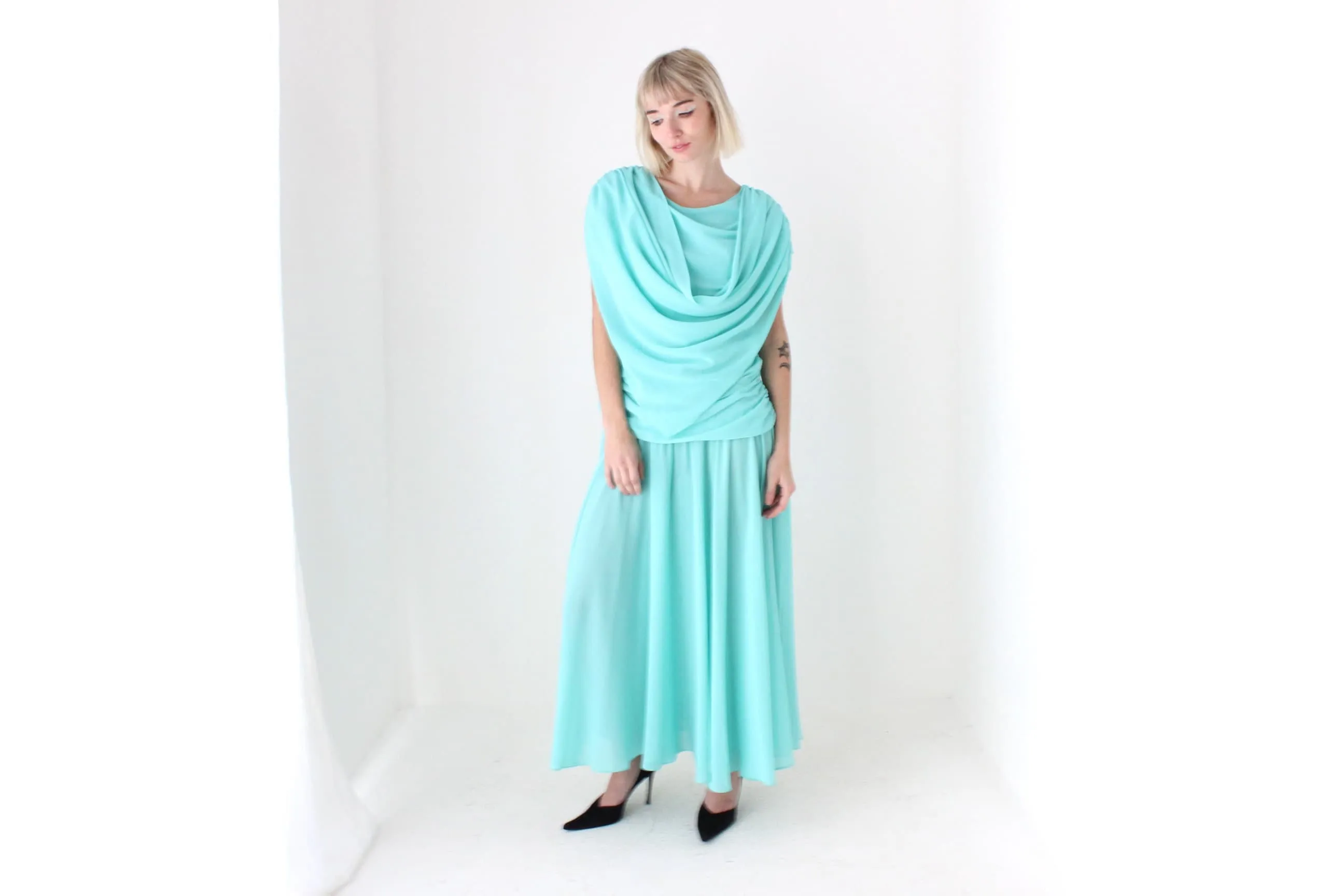 Maximalist 80s Dramatic Draped Cocktail Party Dress