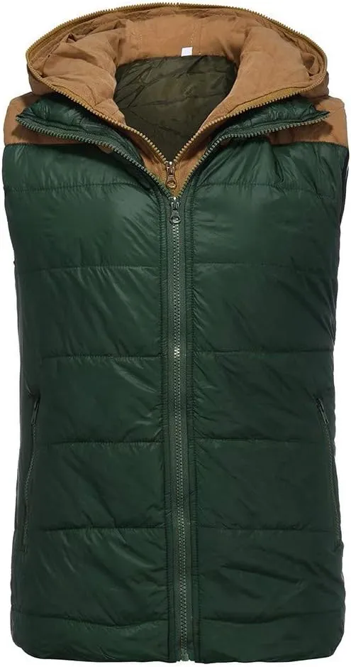 Men's Hooded Puffer Vest Sleeveless Zip Up Padded Jackets Coat Light Quilted Gilet Plus Size Cropped Puffer Vest
