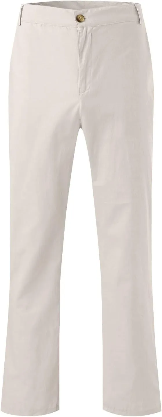 Mens Linen Pants Big and Tall Casual Elastic Waist Summer Beach Pants Lightweight Breathable Yoga Vacation Trousers