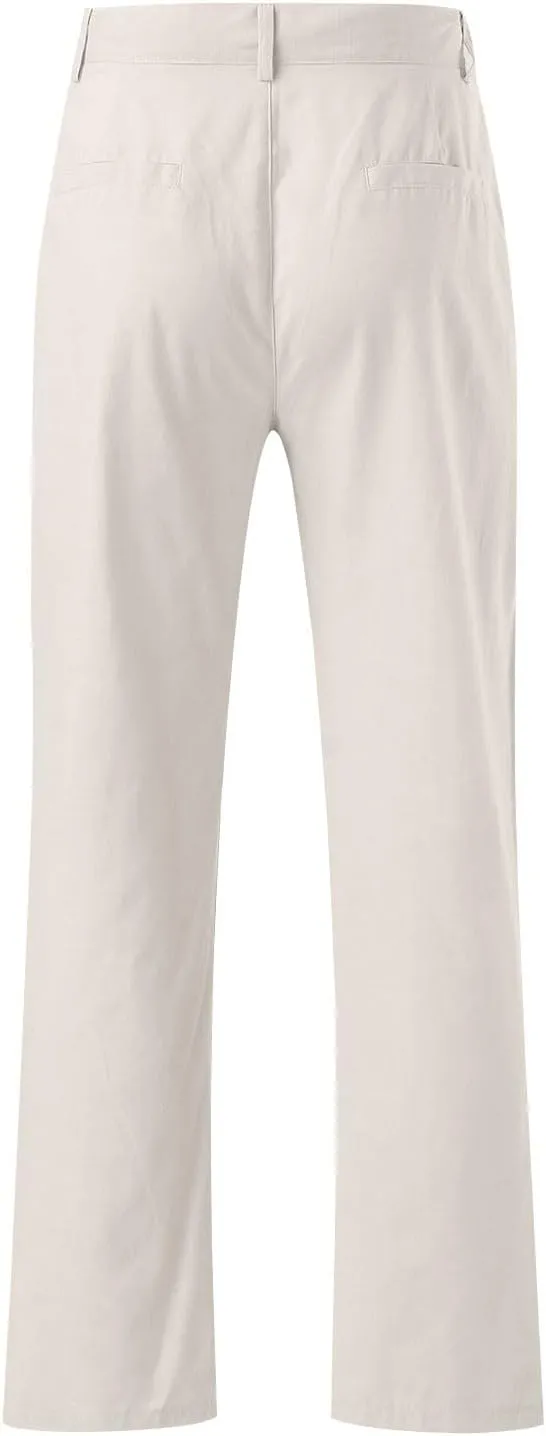 Mens Linen Pants Big and Tall Casual Elastic Waist Summer Beach Pants Lightweight Breathable Yoga Vacation Trousers
