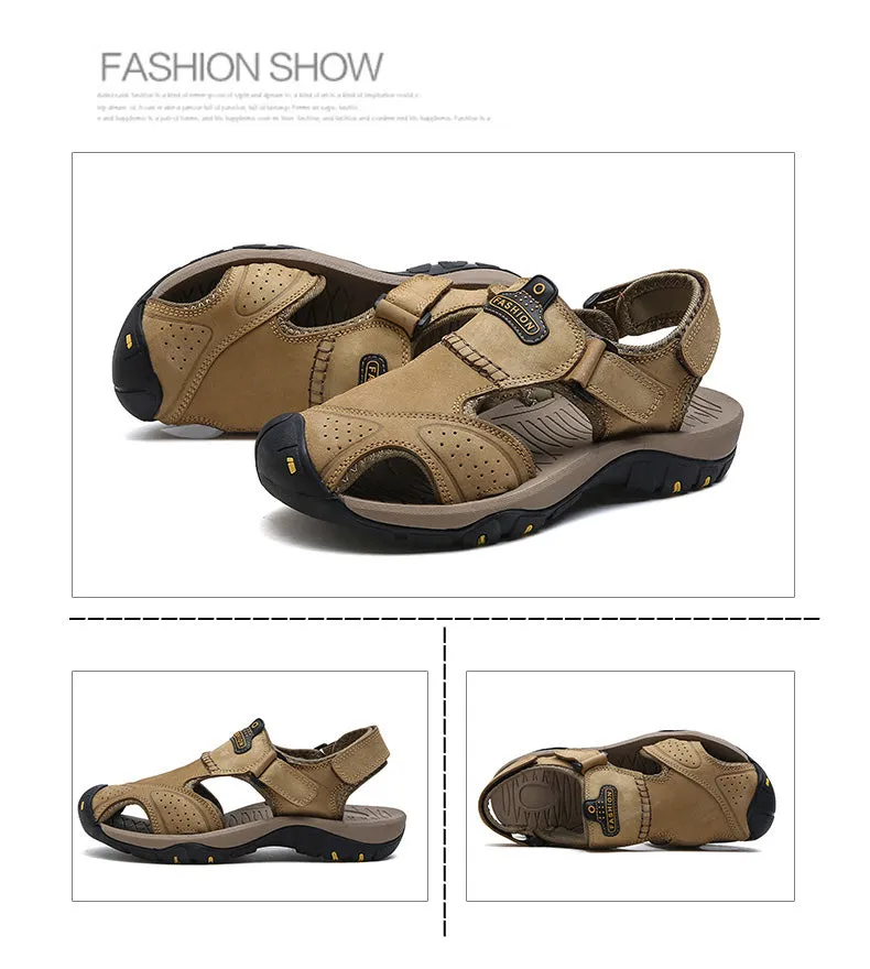 Men's Summer Genuine Leather Cowhide Non-Slip Casual Sandals