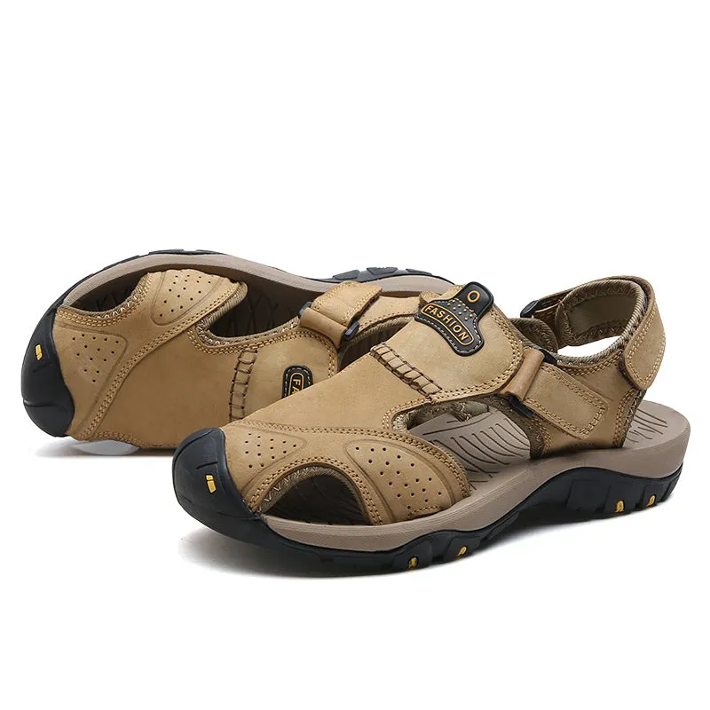 Men's Summer Genuine Leather Cowhide Non-Slip Casual Sandals