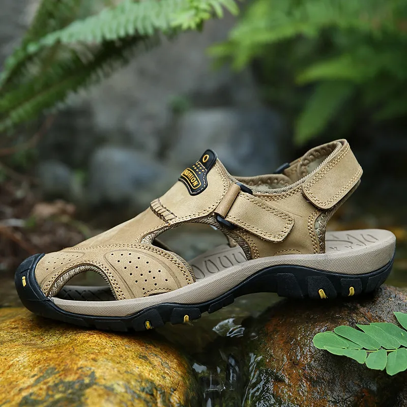 Men's Summer Genuine Leather Cowhide Non-Slip Casual Sandals