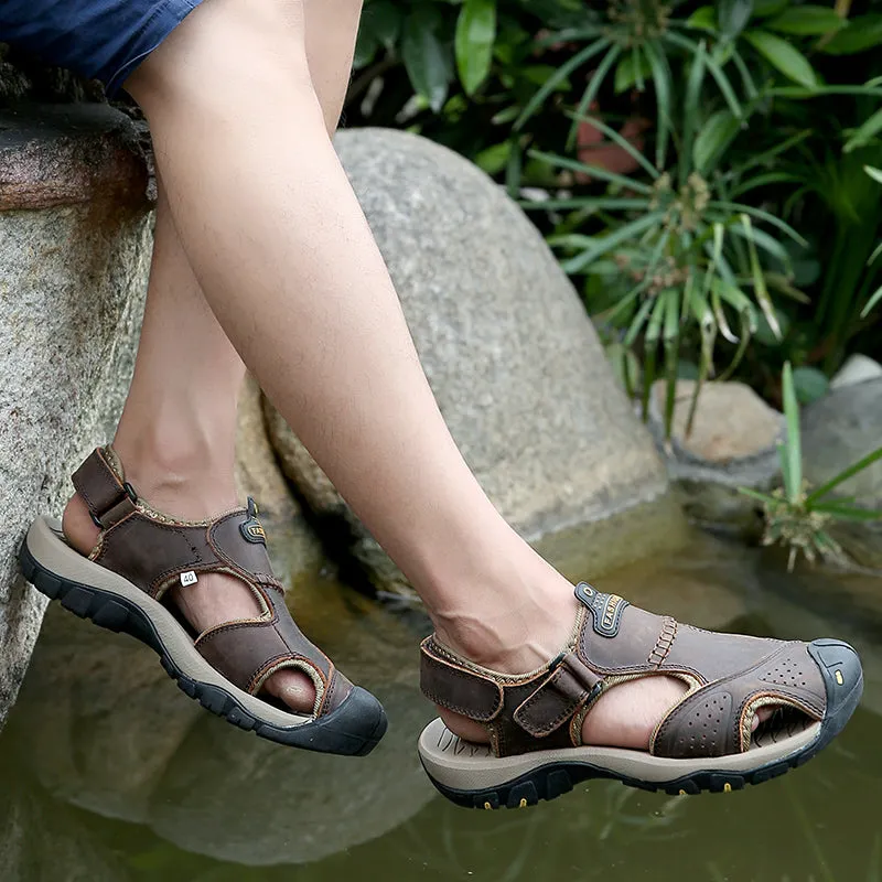 Men's Summer Genuine Leather Cowhide Non-Slip Casual Sandals