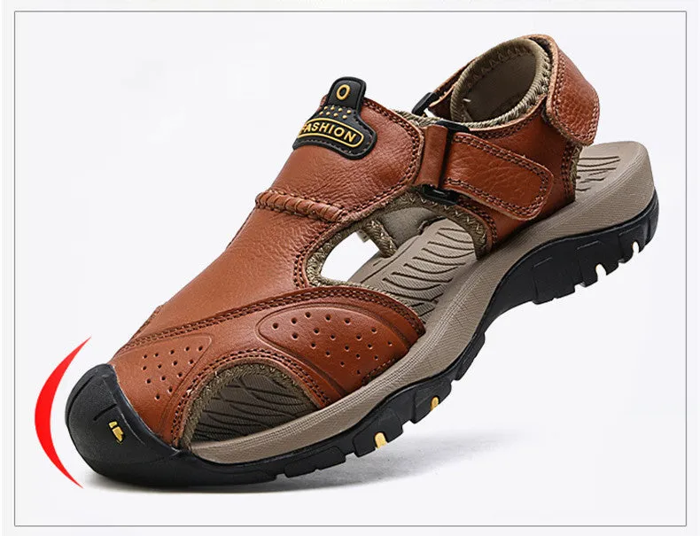 Men's Summer Genuine Leather Cowhide Non-Slip Casual Sandals