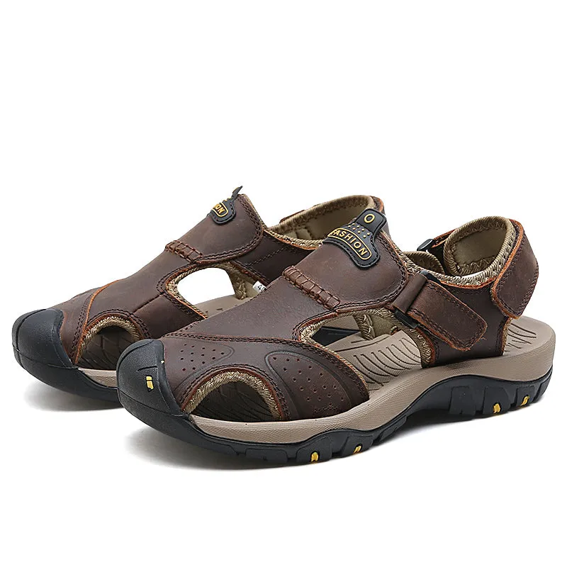 Men's Summer Genuine Leather Cowhide Non-Slip Casual Sandals