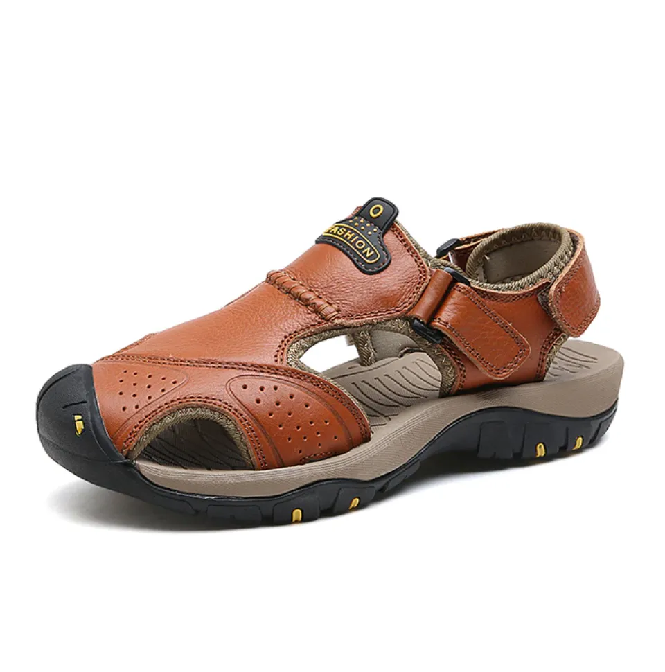 Men's Summer Genuine Leather Cowhide Non-Slip Casual Sandals