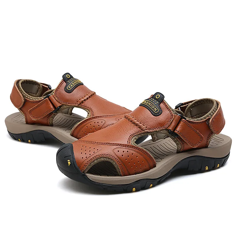 Men's Summer Genuine Leather Cowhide Non-Slip Casual Sandals