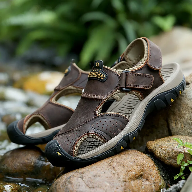 Men's Summer Genuine Leather Cowhide Non-Slip Casual Sandals