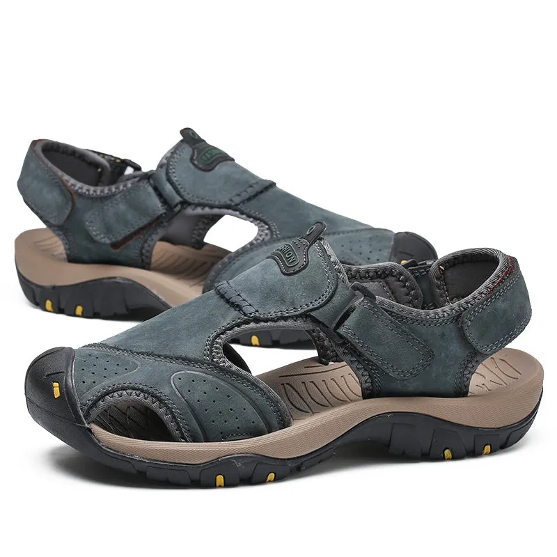 Men's Summer Genuine Leather Cowhide Non-Slip Casual Sandals