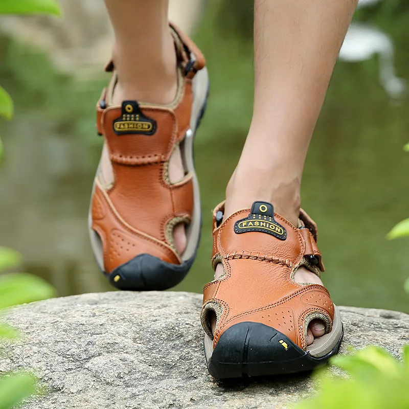Men's Summer Genuine Leather Cowhide Non-Slip Casual Sandals