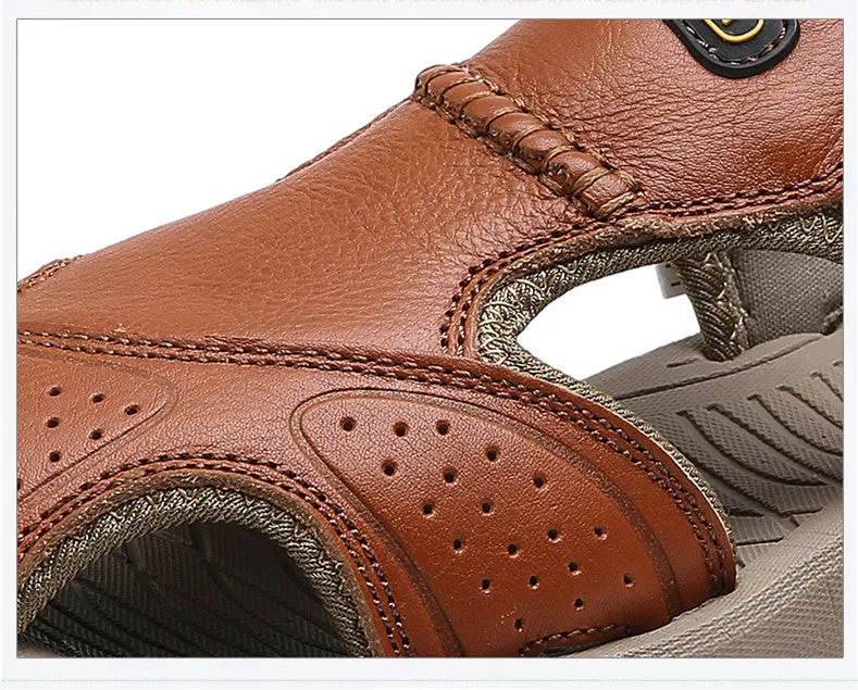Men's Summer Genuine Leather Cowhide Non-Slip Casual Sandals