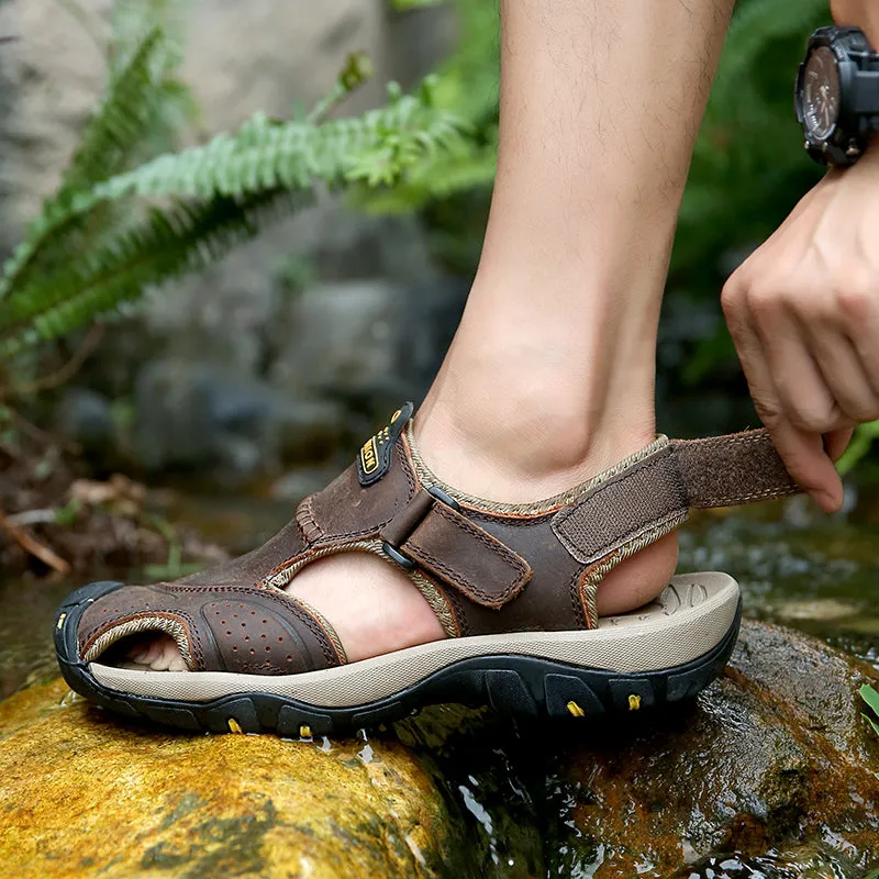 Men's Summer Genuine Leather Cowhide Non-Slip Casual Sandals