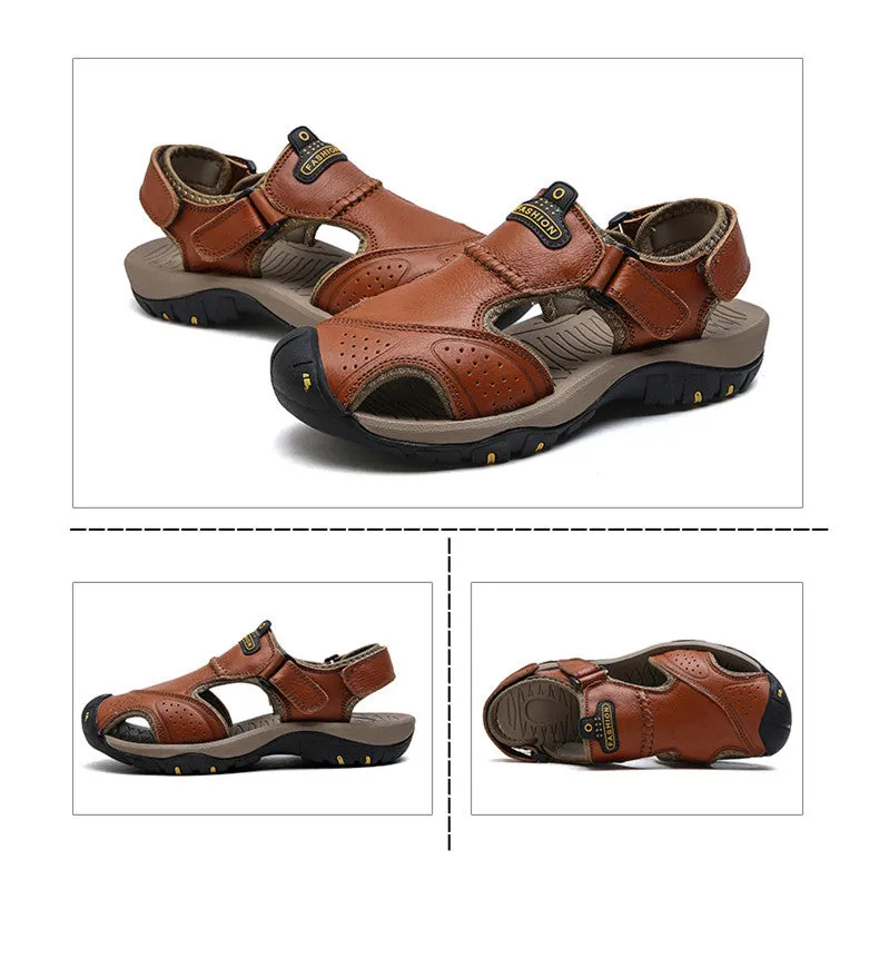 Men's Summer Genuine Leather Cowhide Non-Slip Casual Sandals