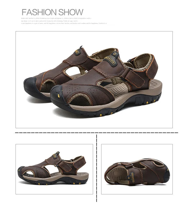 Men's Summer Genuine Leather Cowhide Non-Slip Casual Sandals