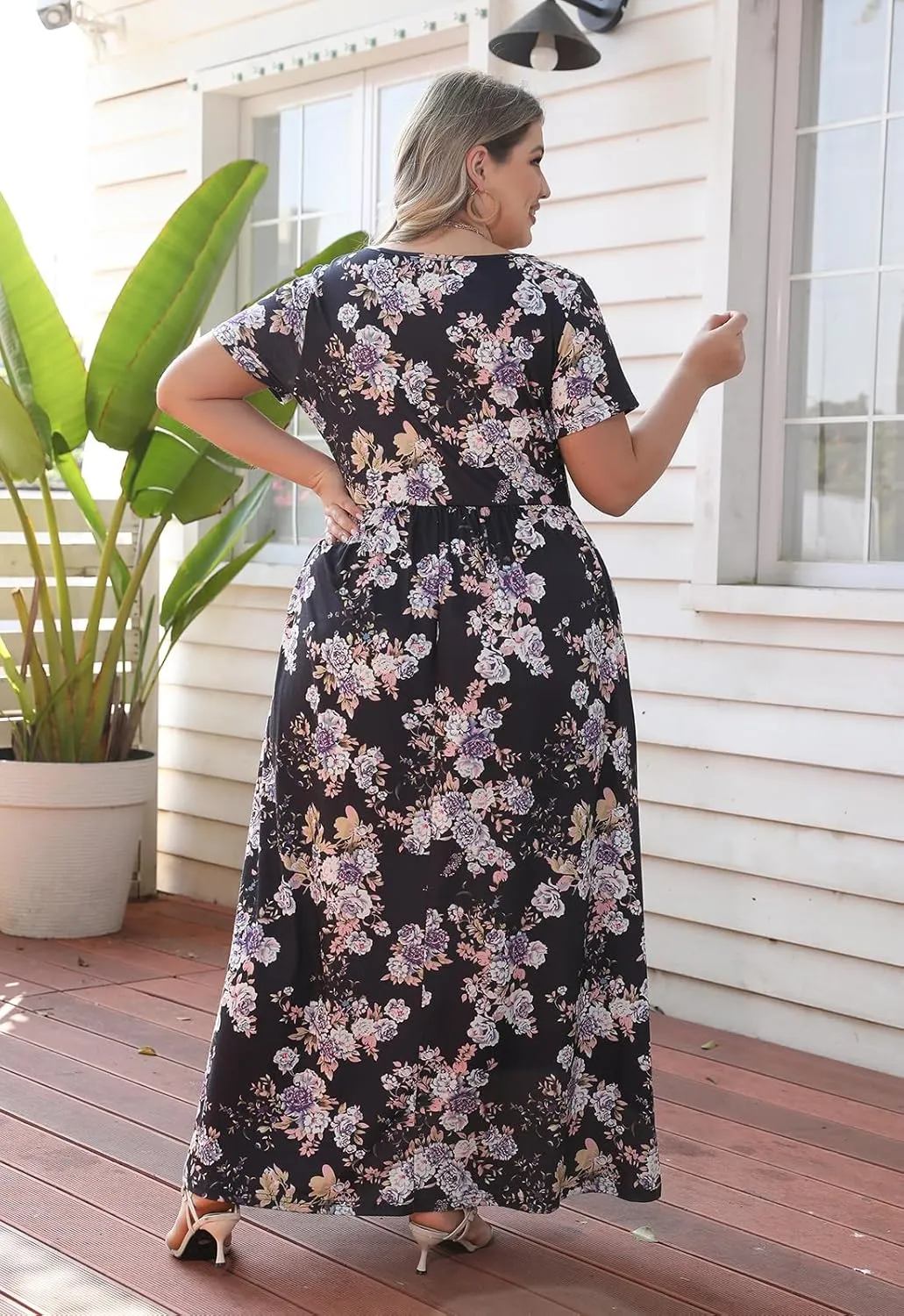 Nemidor Women Short Sleeve Loose Plain Casual Plus Size Long Maxi Dress with Pockets
