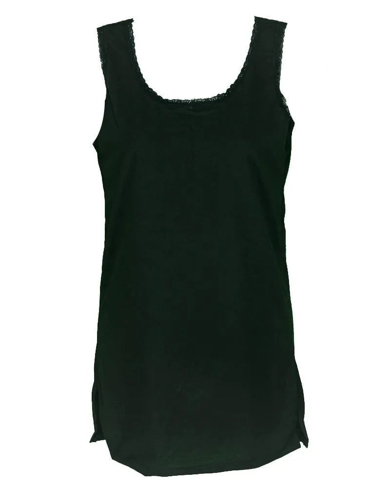 Plain Cotton Camisole With Lace For Women - Color Black - LA-1